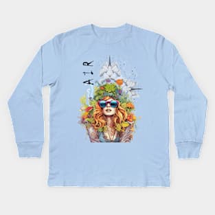 Hippie girl air element Kids Long Sleeve T-Shirt